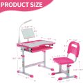 Diroan Kids Functional Desk and Chair Set, Ergonomic Height Adjustable Children School Study Desk with Tilt Desktop, Book Stand, LED Light, Metal Hook and Storage Drawer for Boys Girls(Pink) - Image 2