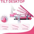 Diroan Kids Functional Desk and Chair Set, Ergonomic Height Adjustable Children School Study Desk with Tilt Desktop, Book Stand, LED Light, Metal Hook and Storage Drawer for Boys Girls(Pink) - Image 3