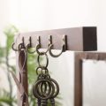 Wood Entryway Tabletop Key Holder Rack，Rustic Burnt Decorative Organizer with Storage Tray and Brass Tone Hooks，Jewelry Key Stand Hjavascript:anging Organizer - Image 3