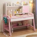 LYHOE All Solid Wood Kids Study Desk and Chair Set Adjustable Height, Children Bedroom Furniture, Pink Kids Table and Chair Set with Shelves Hutch, School Student's Table Office Computer Workstation - Image 3
