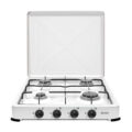 SOGO Portable Gas Stove 1/2/3/4 Burner with Lid, Dual Stainless Steel Burners, Adjustable Flame Control, Butane & Propane Compatible, Compact Camping Gas Hob for Outdoor Cooking, Caravan, Travel, Picnic, FACILITYS White