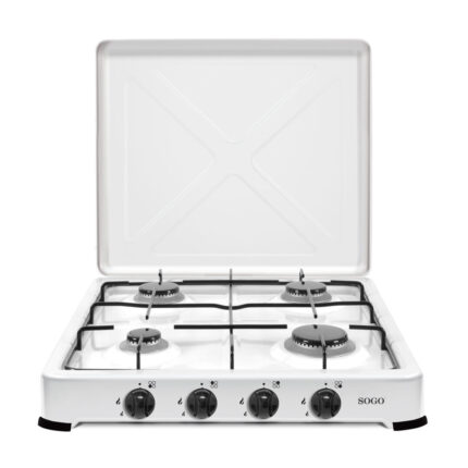 SOGO Portable Gas Stove 1/2/3/4 Burner with Lid, Dual Stainless Steel Burners, Adjustable Flame Control, Butane & Propane Compatible, Compact Camping Gas Hob for Outdoor Cooking, Caravan, Travel, Picnic, FACILITYS White