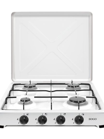 SOGO Portable Gas Stove 1/2/3/4 Burner with Lid, Dual Stainless Steel Burners, Adjustable Flame Control, Butane & Propane Compatible, Compact Camping Gas Hob for Outdoor Cooking, Caravan, Travel, Picnic, FACILITYS White